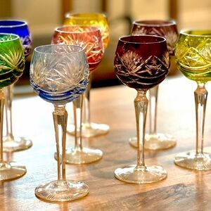 Vintage cut Crystal Wine Glass Set (8)- deep colorful true mid-century quality